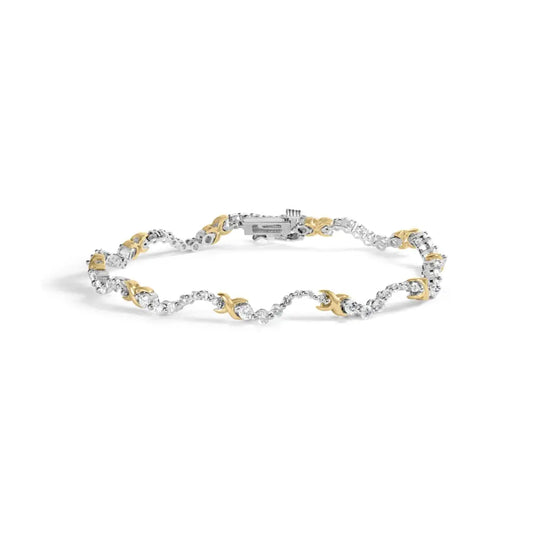 10k two tone 2.00 cttw diamond ’x’ and wave link bracelet (h i color i1 i2 clarity) 7’’ inches bracelets/bracelet/link handcrafted
