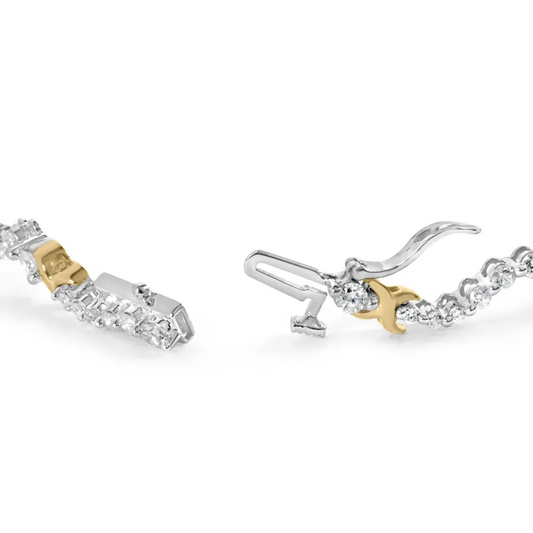 10k two tone 2.00 cttw diamond ’x’ and wave link bracelet (h i color i1 i2 clarity) 7’’ inches bracelets/bracelet/link handcrafted