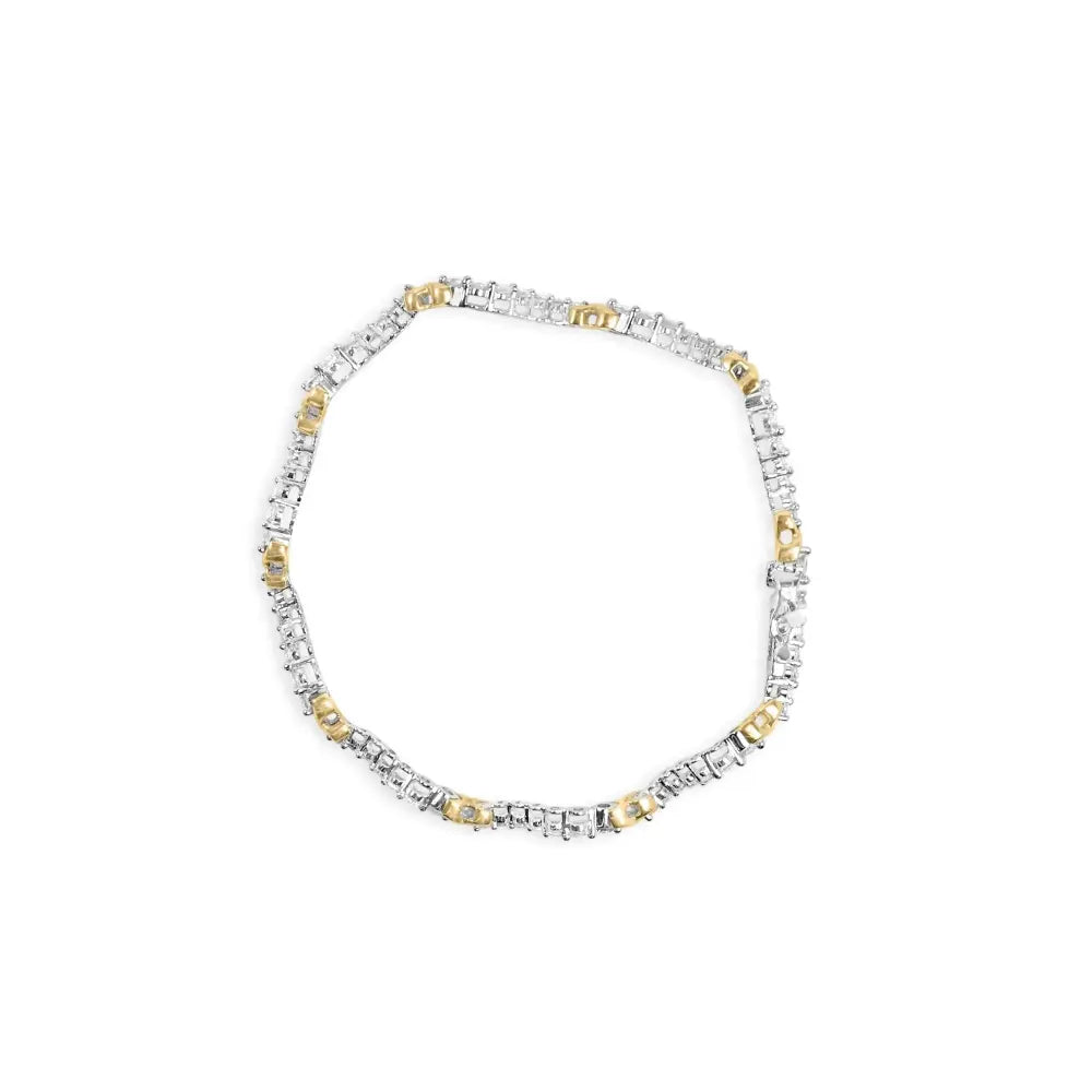 10k two tone 2.00 cttw diamond ’x’ and wave link bracelet (h i color i1 i2 clarity) 7’’ inches bracelets/bracelet/link handcrafted