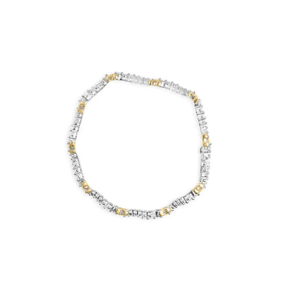 10k two tone 2.00 cttw diamond ’x’ and wave link bracelet (h i color i1 i2 clarity) 7’’ inches bracelets/bracelet/link handcrafted