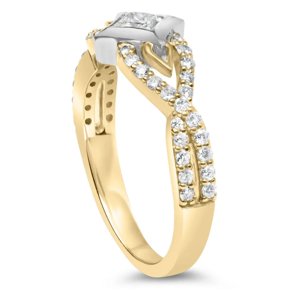 10k two tone 2/3 cttw princess diamond kite twist shank ring bijoux-nyc direct