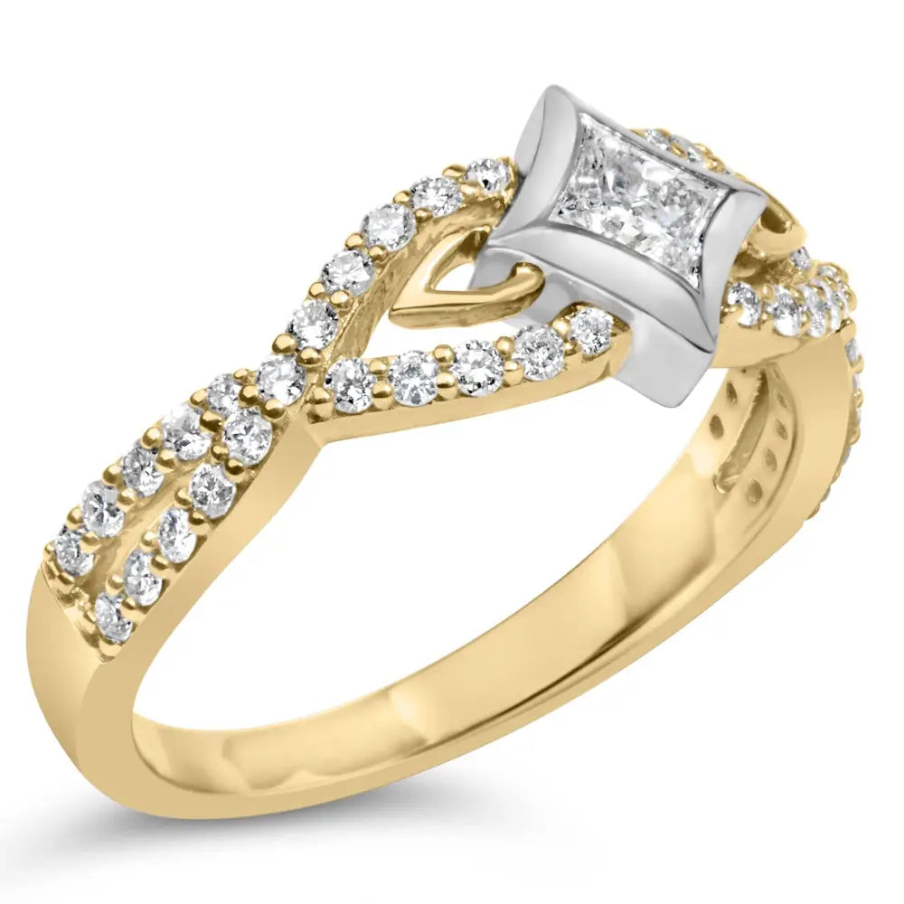 10k two tone 2/3 cttw princess diamond kite twist shank ring bijoux-nyc direct