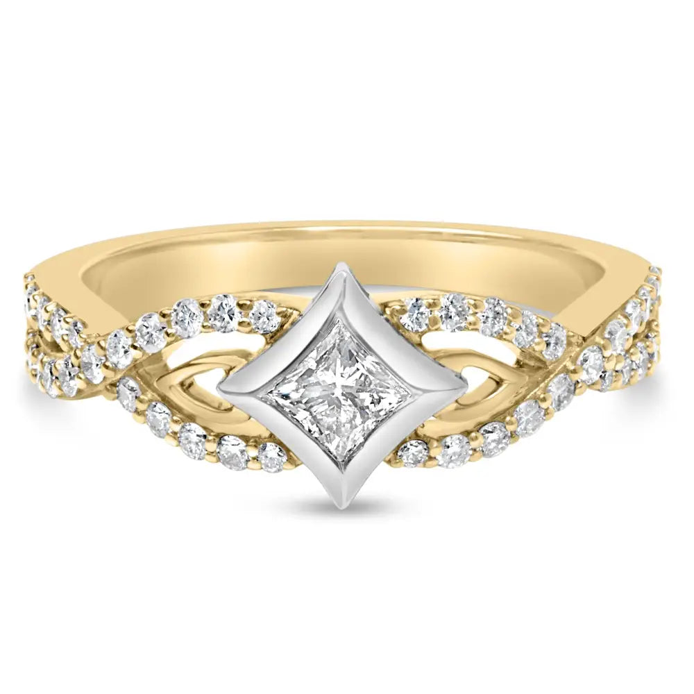 10k two tone 2/3 cttw princess diamond kite twist shank ring bijoux-nyc direct