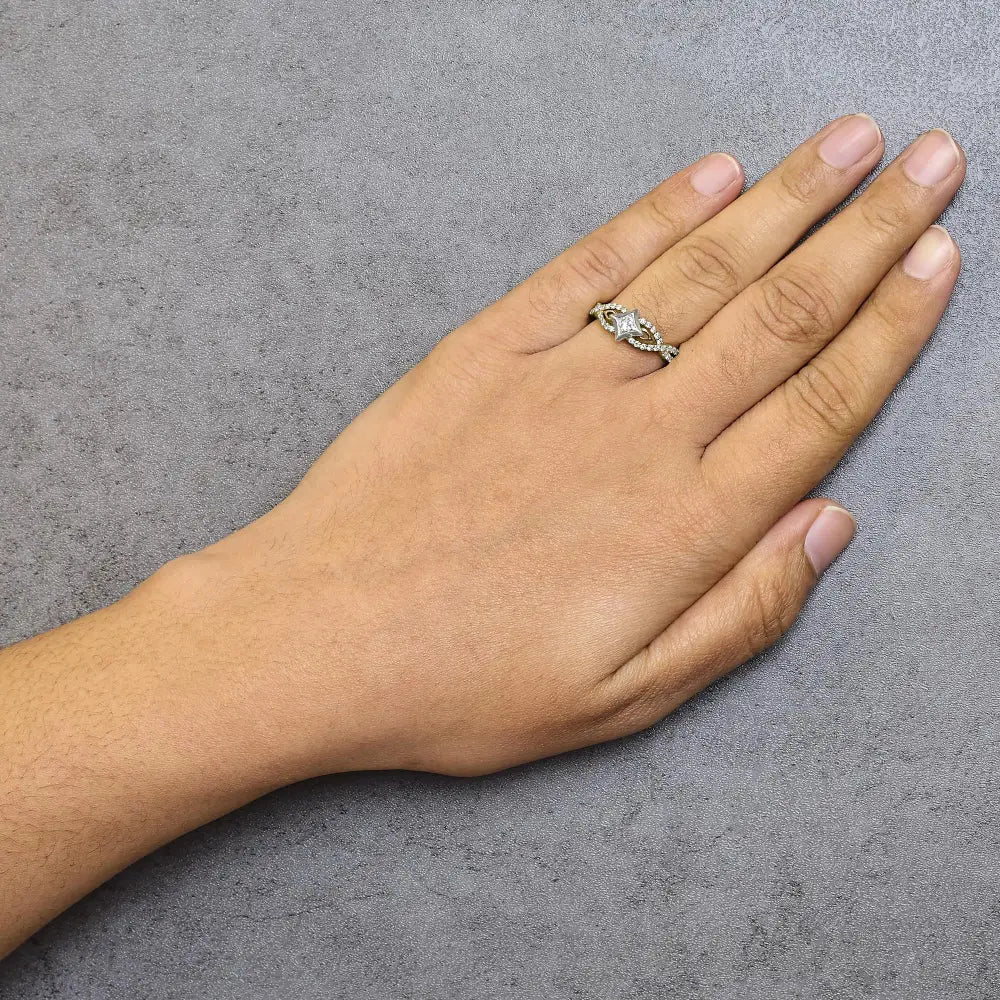 10k two tone 2/3 cttw princess diamond kite twist shank ring bijoux-nyc direct