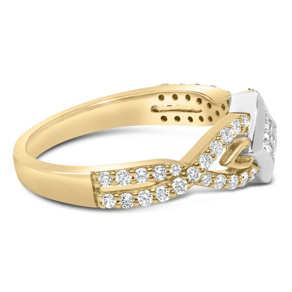 10k two tone 2/3 cttw princess diamond kite twist shank ring bijoux-nyc direct