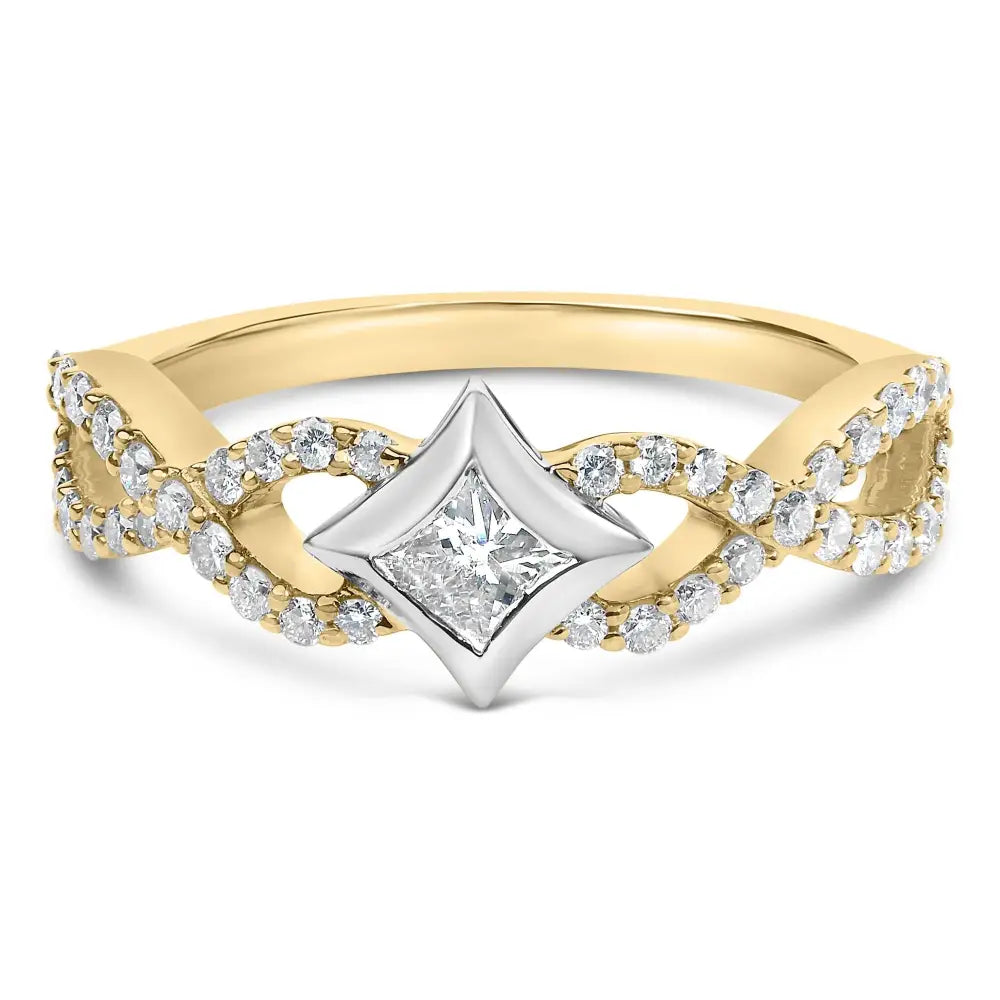 10k two tone 5/8 cttw princess diamond kite twist shank ring bijoux-nyc direct