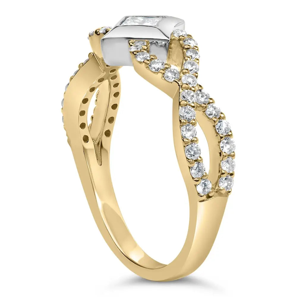 10k two tone 5/8 cttw princess diamond kite twist shank ring bijoux-nyc direct