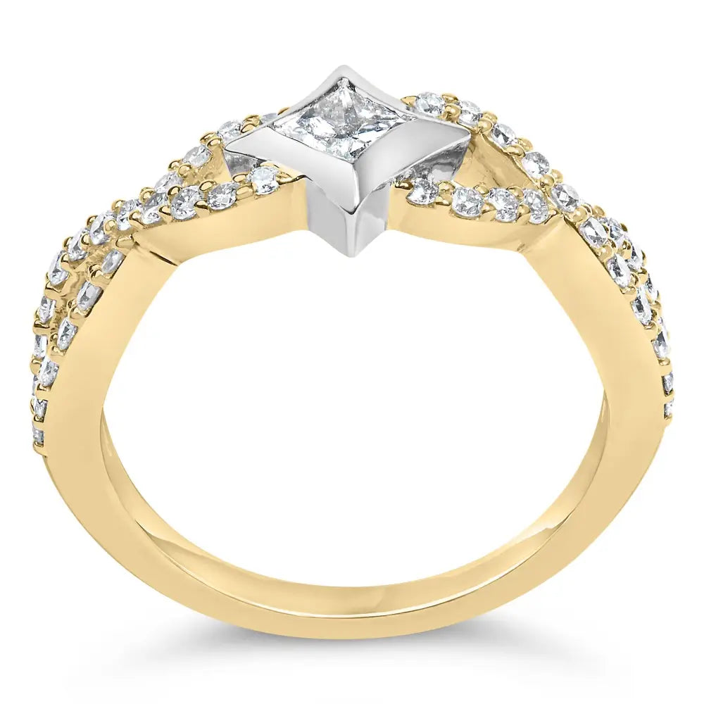 10k two tone 5/8 cttw princess diamond kite twist shank ring bijoux-nyc direct
