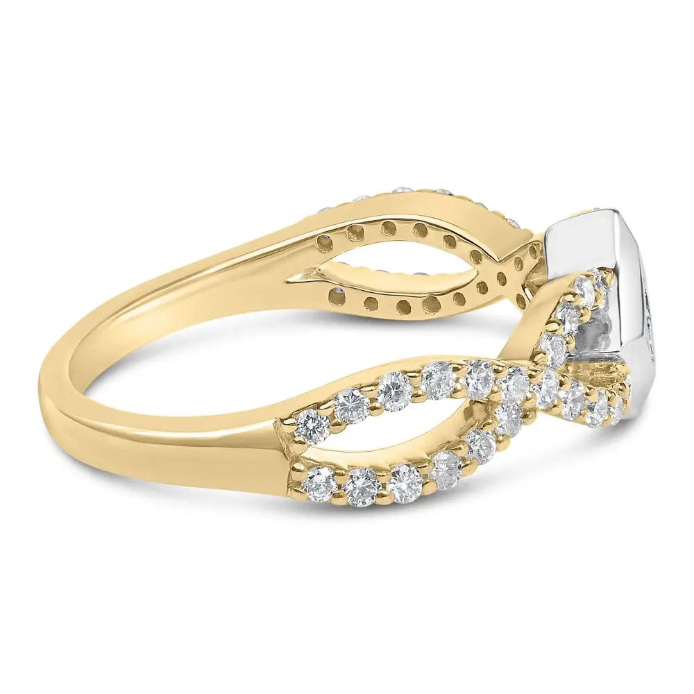 10k two tone 5/8 cttw princess diamond kite twist shank ring bijoux-nyc direct
