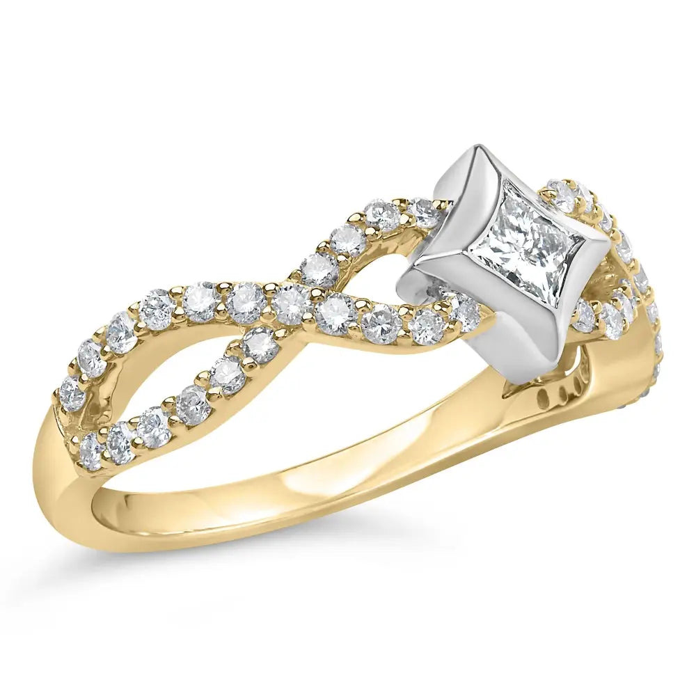 10k two tone 5/8 cttw princess diamond kite twist shank ring bijoux-nyc direct