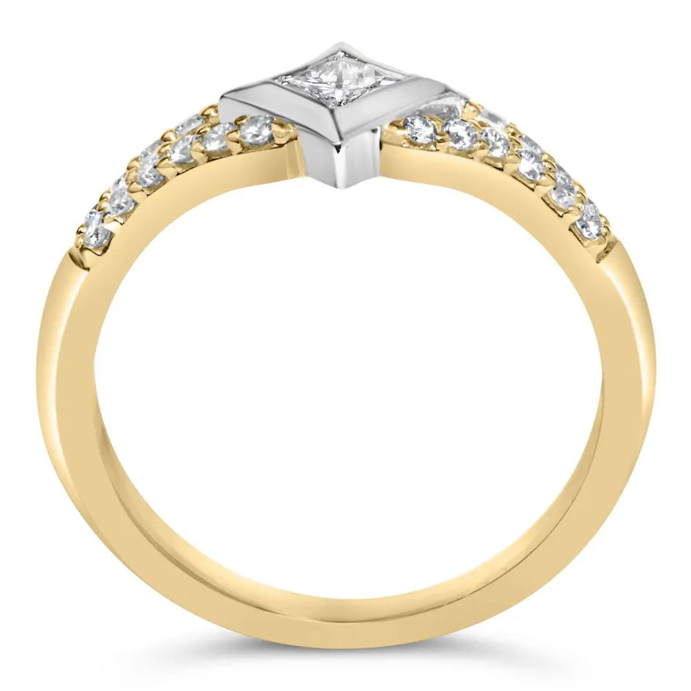 10K Two Tone Color 1/2 Cttw Diamond Kite and Split Shank Ring (H-I Color,SI2-I1 Clarity) - Bijoux-NYC Direct