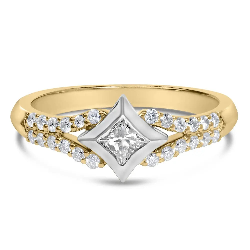 10K Two Tone Color 1/2 Cttw Diamond Kite and Split Shank Ring (H-I Color,SI2-I1 Clarity) - Bijoux-NYC Direct