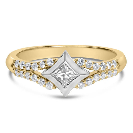 10K Two Tone Color 1/2 Cttw Diamond Kite and Split Shank Ring (H-I Color,SI2-I1 Clarity) - Bijoux-NYC Direct