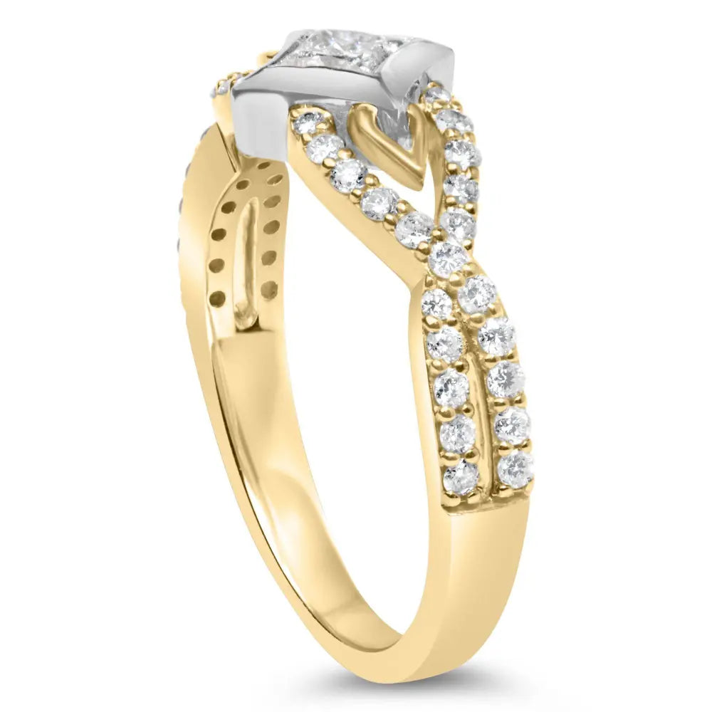 10K Two Tone Color 2/3 Cttw Diamond Kite and Twist Shank Ring (H-I Color,SI2-I1 Clarity) - Bijoux-NYC Direct
