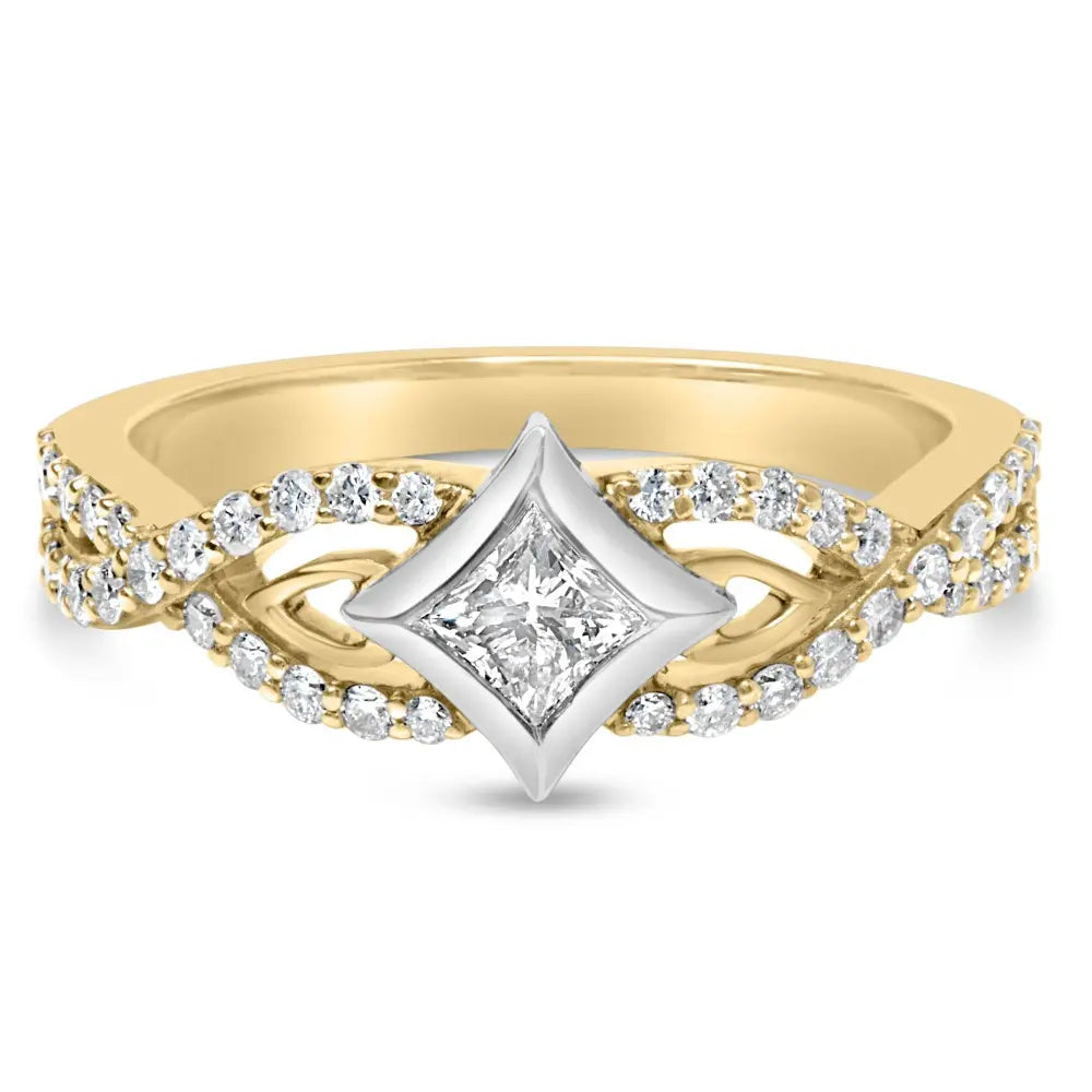 10K Two Tone Color 2/3 Cttw Diamond Kite and Twist Shank Ring (H-I Color,SI2-I1 Clarity) - Bijoux-NYC Direct