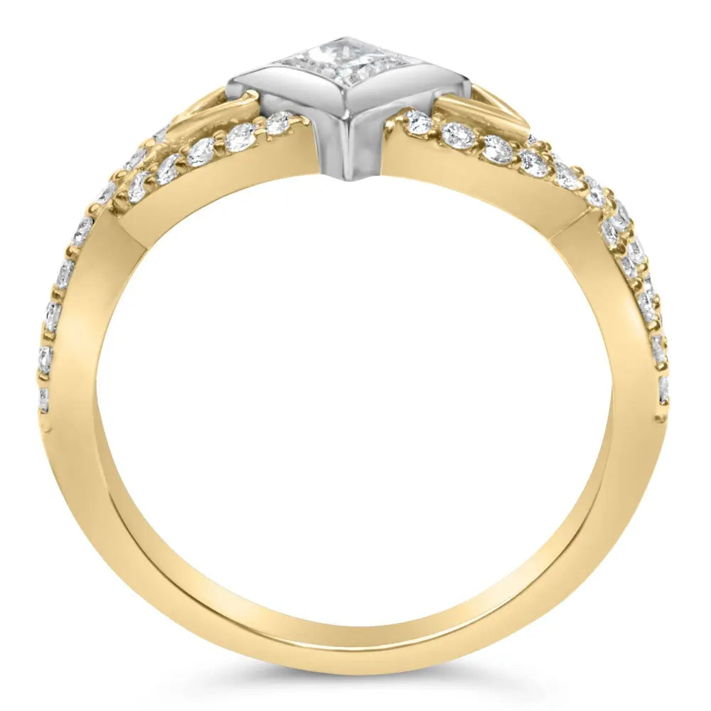 10K Two Tone Color 2/3 Cttw Diamond Kite and Twist Shank Ring (H-I Color,SI2-I1 Clarity) - Bijoux-NYC Direct