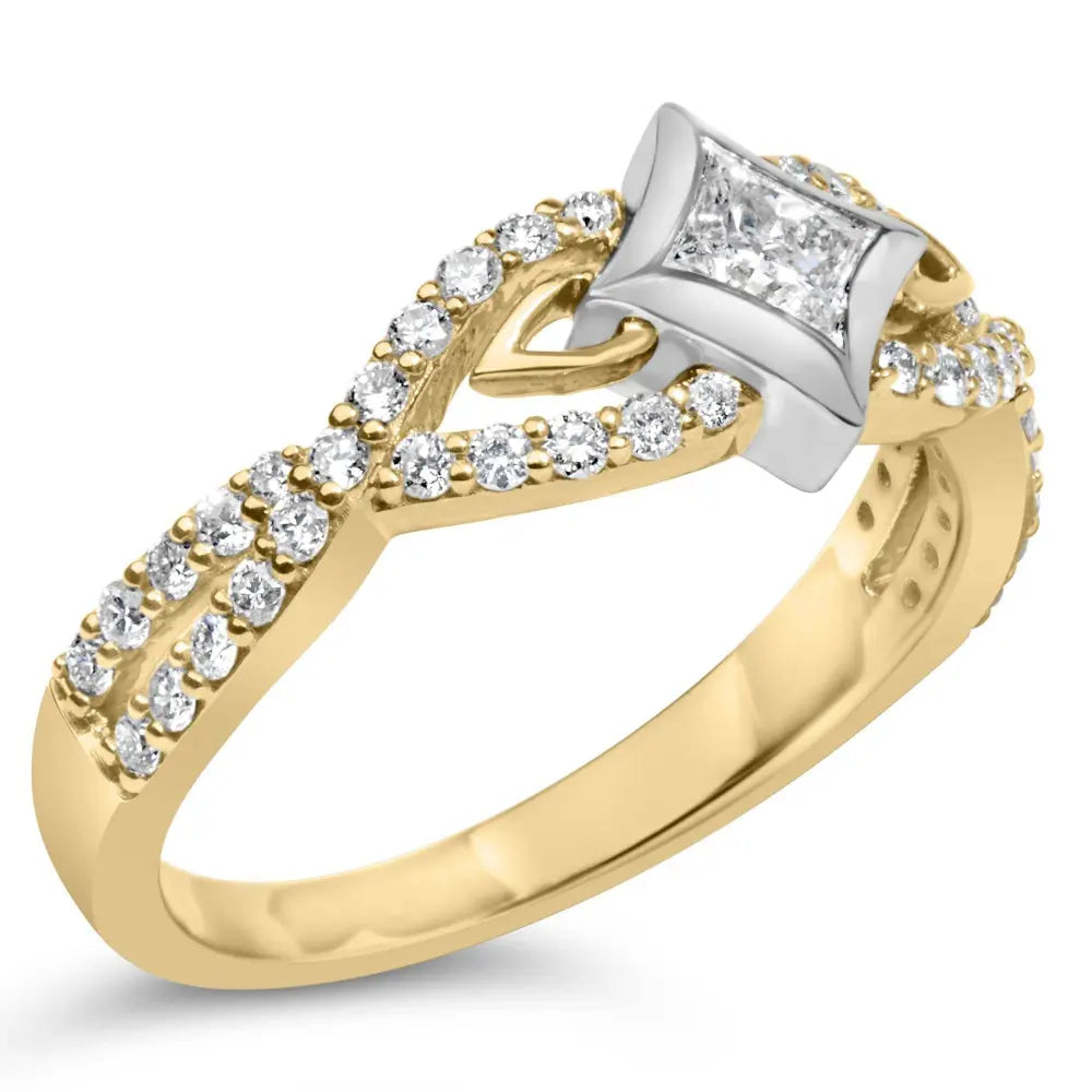 10K Two Tone Color 2/3 Cttw Diamond Kite and Twist Shank Ring (H-I Color,SI2-I1 Clarity) - Bijoux-NYC Direct