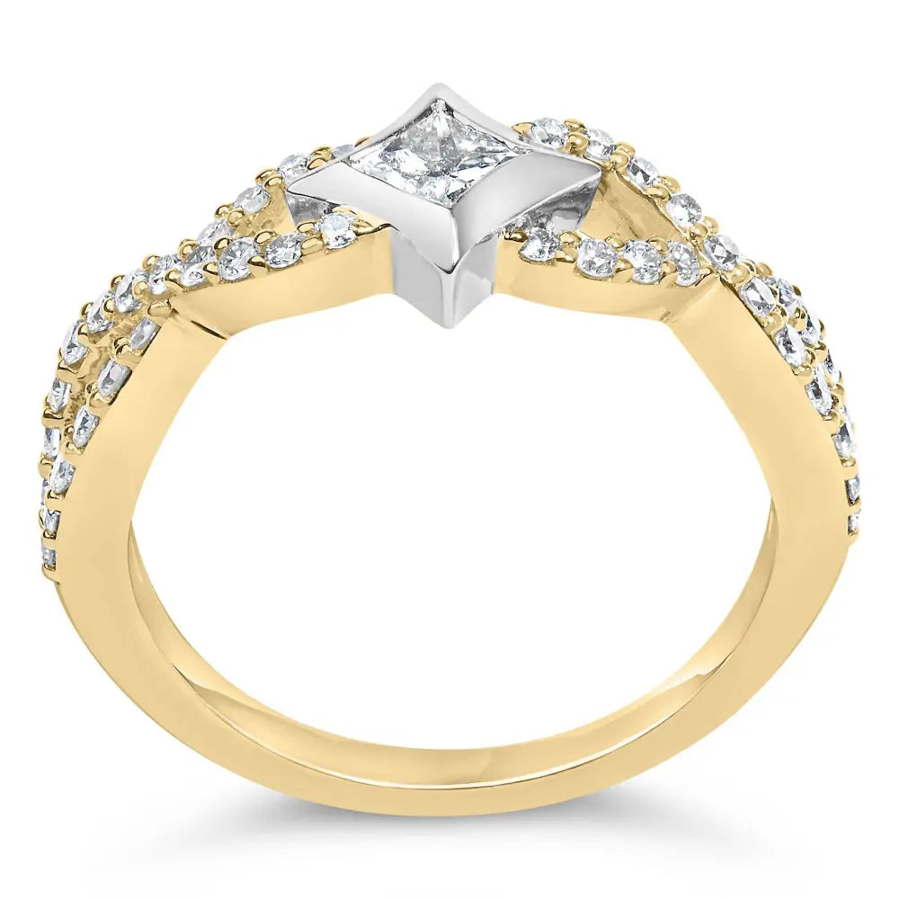 10K Two Tone Color 5/8 Cttw Diamond Kite and Twist Shank Ring (H-I Color,SI2-I1 Clarity) - Bijoux-NYC Direct