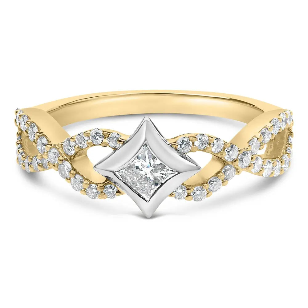 10K Two Tone Color 5/8 Cttw Diamond Kite and Twist Shank Ring (H-I Color,SI2-I1 Clarity) - Bijoux-NYC Direct