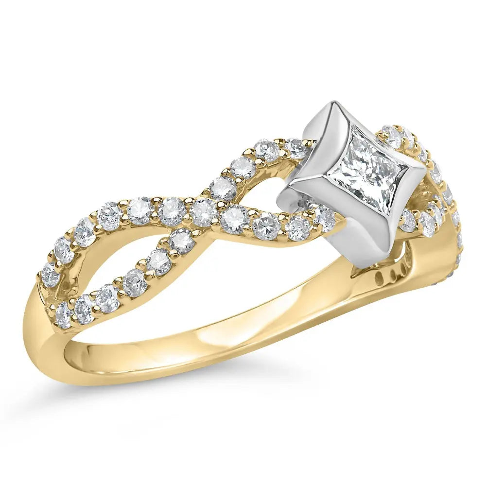 10K Two Tone Color 5/8 Cttw Diamond Kite and Twist Shank Ring (H-I Color,SI2-I1 Clarity) - Bijoux-NYC Direct
