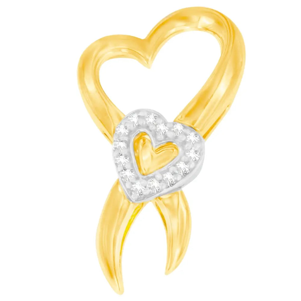 1/10 cttw diamond heart ribbon pendant necklace in 10k two-tone gold bijoux-nyc direct