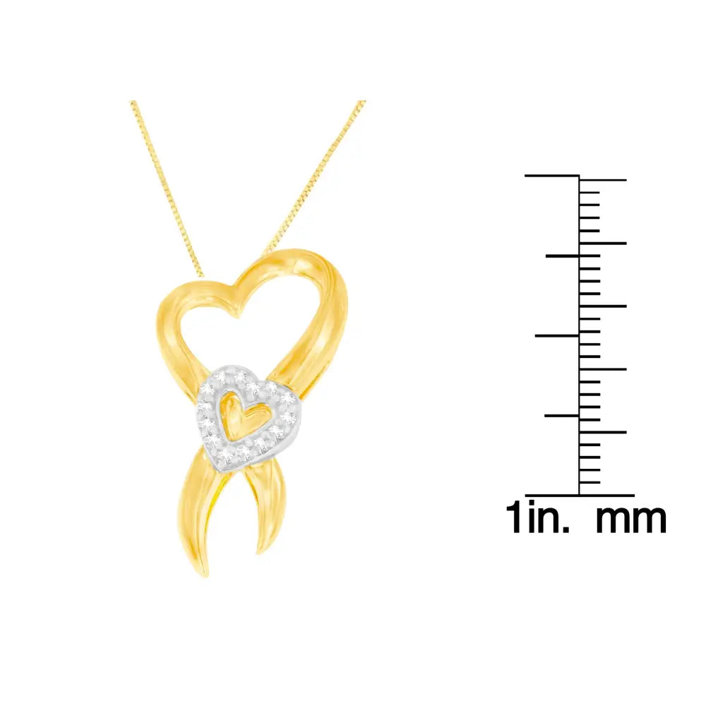 1/10 cttw diamond heart ribbon pendant necklace in 10k two-tone gold bijoux-nyc direct