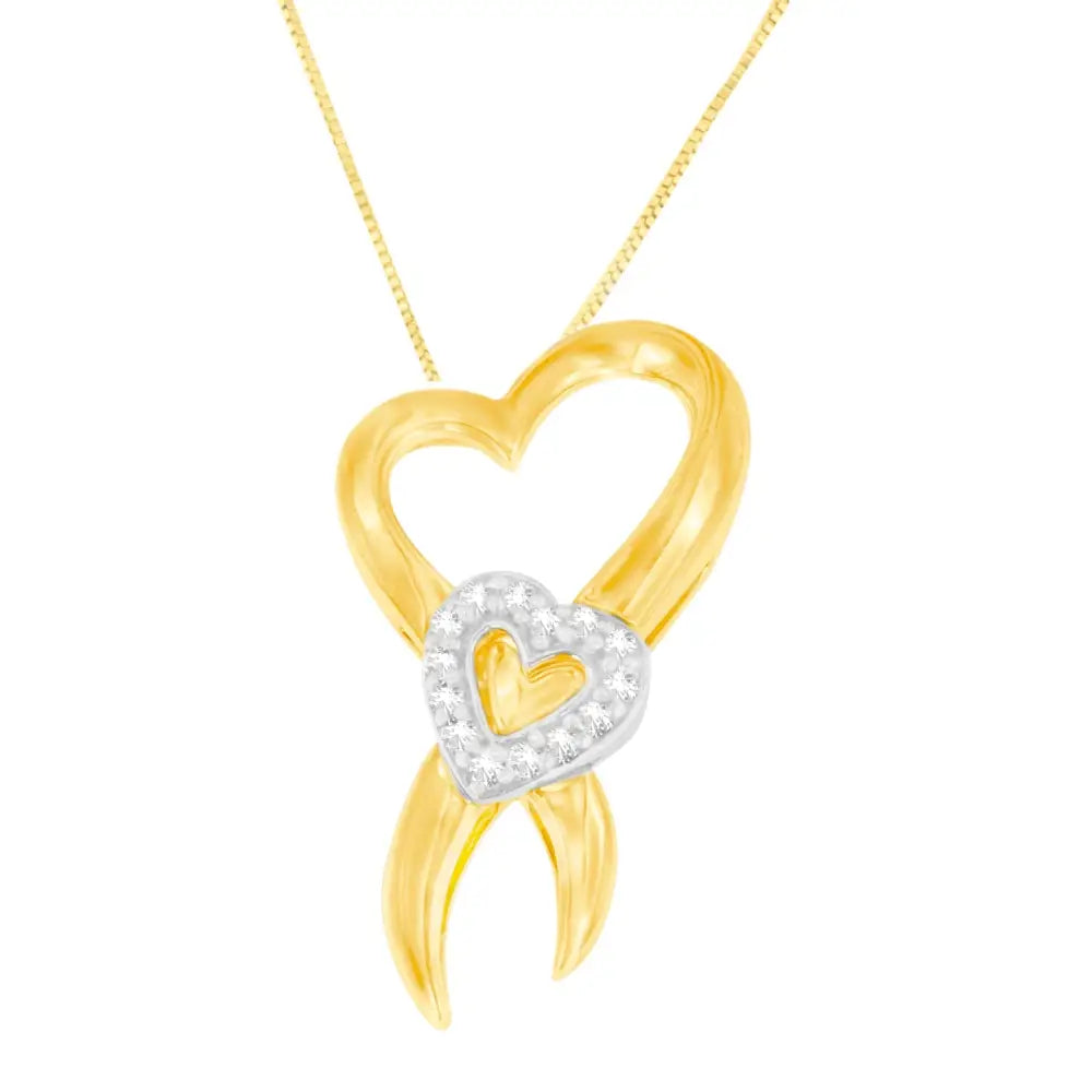 1/10 cttw diamond heart ribbon pendant necklace in 10k two-tone gold bijoux-nyc direct