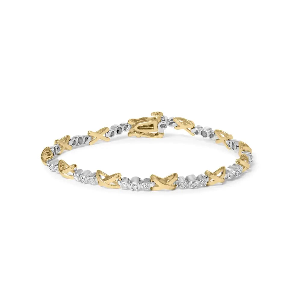 10k two-tone gold 1/2 cttw diamond alternating x-link 7’’ bracelet bijoux-nyc direct