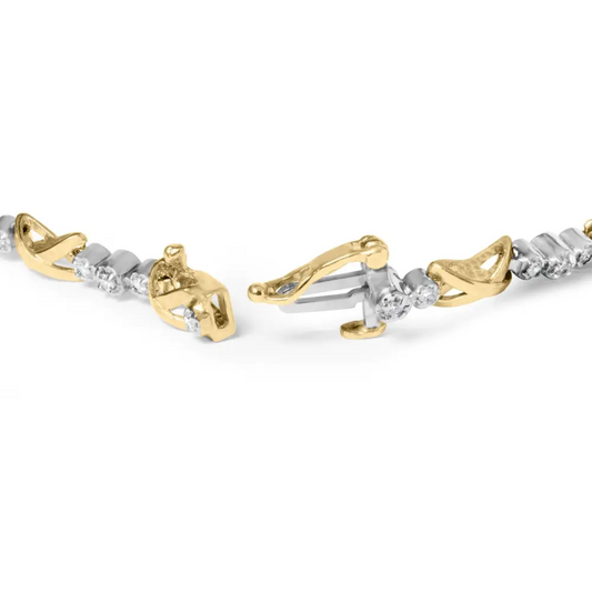 10k two tone gold 1/2 cttw diamond alternating 3 stone and x link 7’’ bracelet (i j color i2 i3 clarity) bracelets/bracelet/link