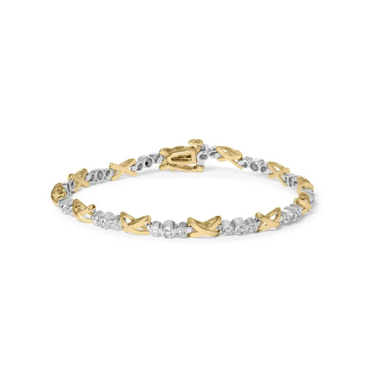 10k two tone gold 1/2 cttw diamond alternating 3 stone and x link 7’’ bracelet (i j color i2 i3 clarity) bracelets/bracelet/link