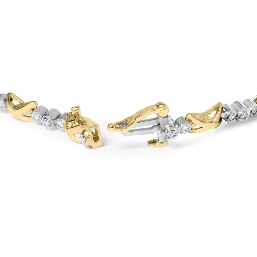 10k two-tone gold 1/2 cttw diamond alternating x-link 7’’ bracelet bijoux-nyc direct