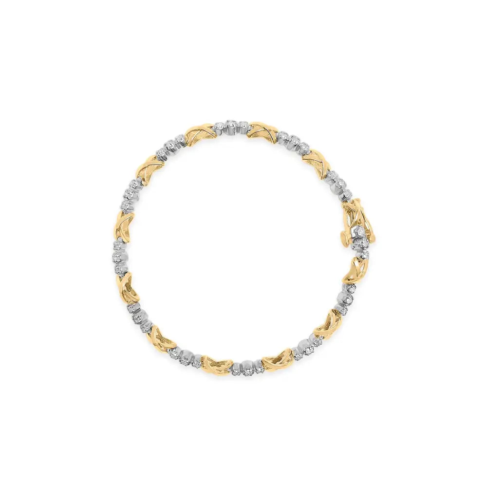10k two-tone gold 1/2 cttw diamond alternating x-link 7’’ bracelet bijoux-nyc direct