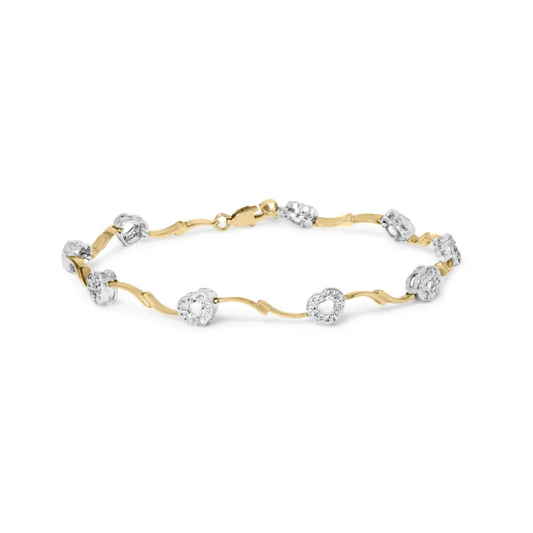 10k two tone gold 1/3 cttw diamond pave set heart s link 7.25’’ bracelet (i j color i2 i3 clarity) bracelets/bracelet/link