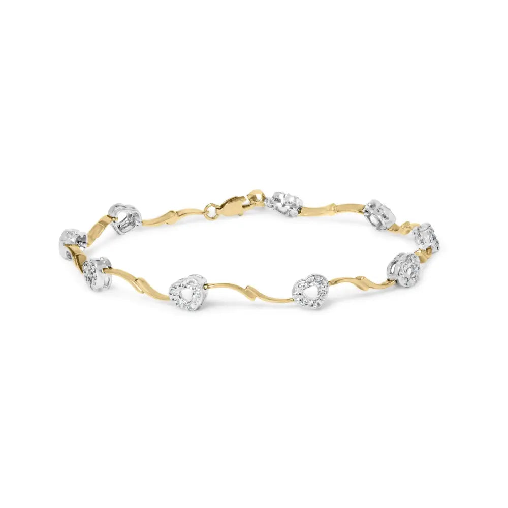 1/3 cttw diamond heart s-link bracelet in 10k two-tone gold 7.25 inch bijoux-nyc direct