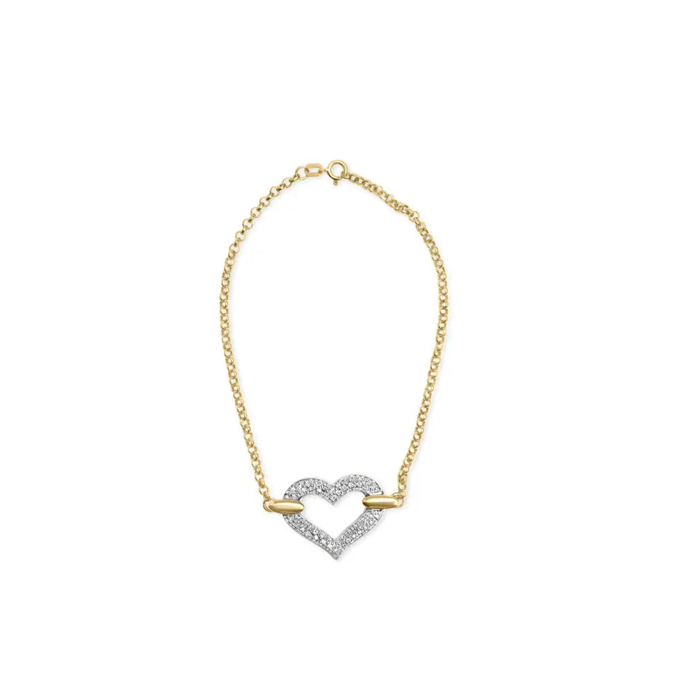 10k two tone gold 1/4 cttw diamond encrusted heart charm 7’’ bracelet (h i color i1 i2 clarity) bracelets/bracelet/charm