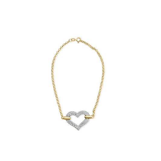 10k two tone gold 1/4 cttw diamond encrusted heart charm 7’’ bracelet (h i color i1 i2 clarity) bracelets/bracelet/charm