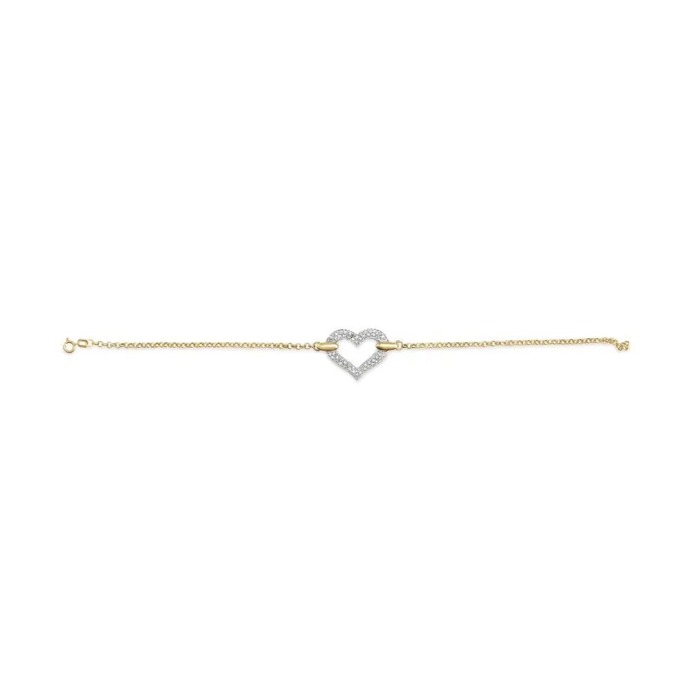 10k two tone gold 1/4 cttw diamond heart charm 7 inch bracelet bijoux-nyc direct
