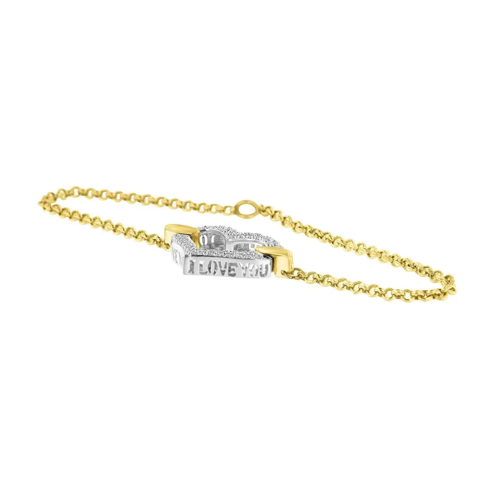 10k two tone gold 1/4 cttw diamond heart charm 7 inch bracelet bijoux-nyc direct