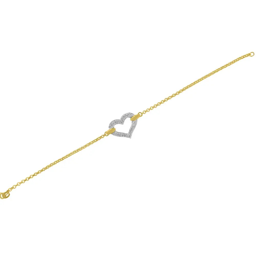 10k two tone gold 1/4 cttw diamond encrusted heart charm 7’’ bracelet (h i color i1 i2 clarity) bracelets/bracelet/charm