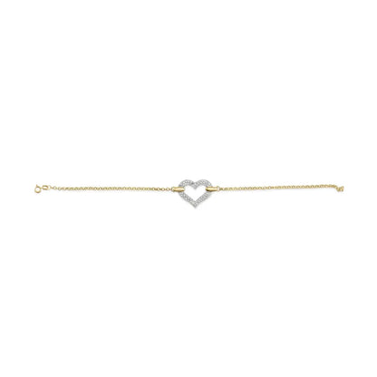 10k two tone gold 1/4 cttw diamond encrusted heart charm 7’’ bracelet (h i color i1 i2 clarity) bracelets/bracelet/charm