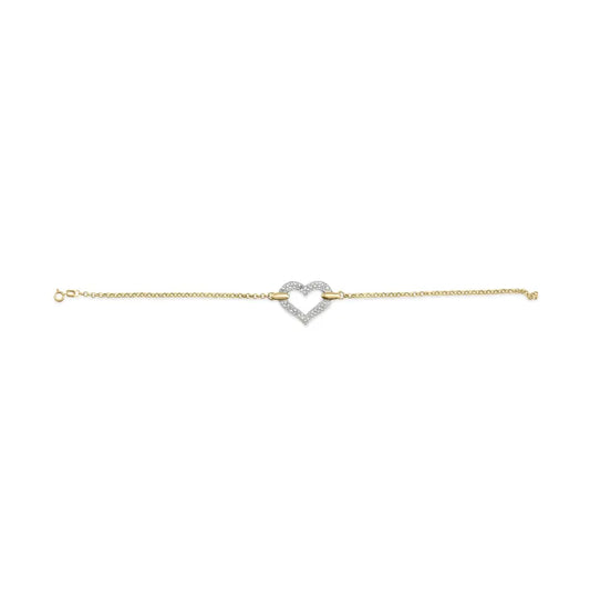 10k two tone gold 1/4 cttw diamond encrusted heart charm 7’’ bracelet (h i color i1 i2 clarity) bracelets/bracelet/charm