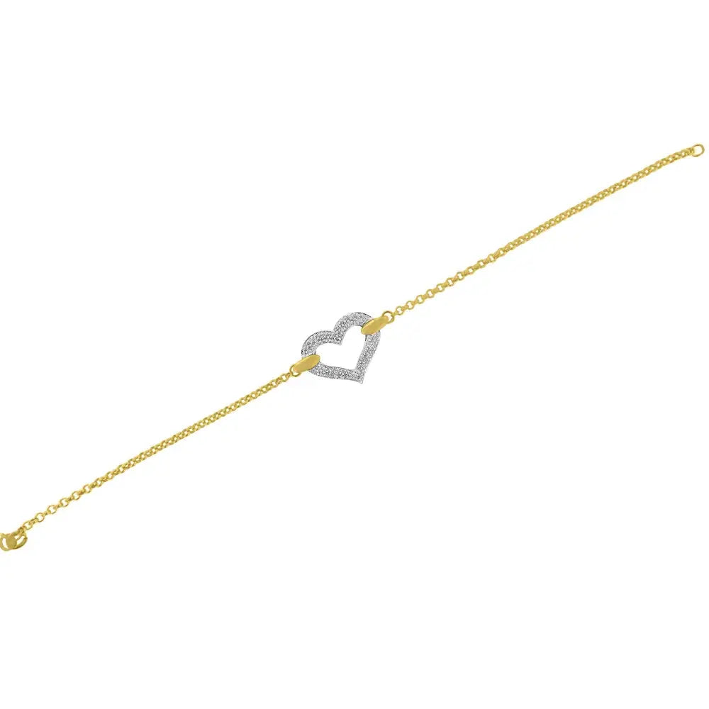 10k two tone gold 1/4 cttw diamond heart charm 7 inch bracelet bijoux-nyc direct