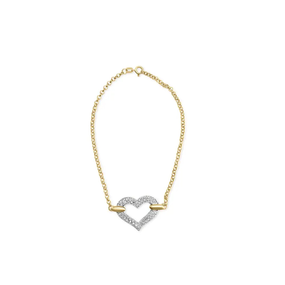10k two tone gold 1/4 cttw diamond heart charm 7 inch bracelet bijoux-nyc direct