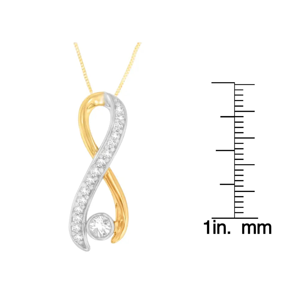 10k two-tone gold 1/5 cttw diamond radiant ribbon spiral necklace bijoux-nyc direct