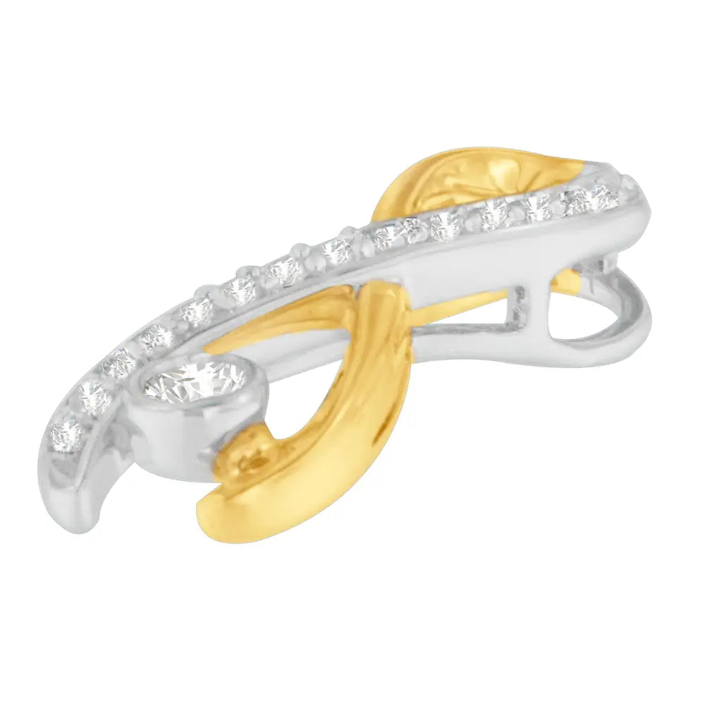 10k two-tone gold 1/5 cttw diamond radiant ribbon spiral necklace bijoux-nyc direct