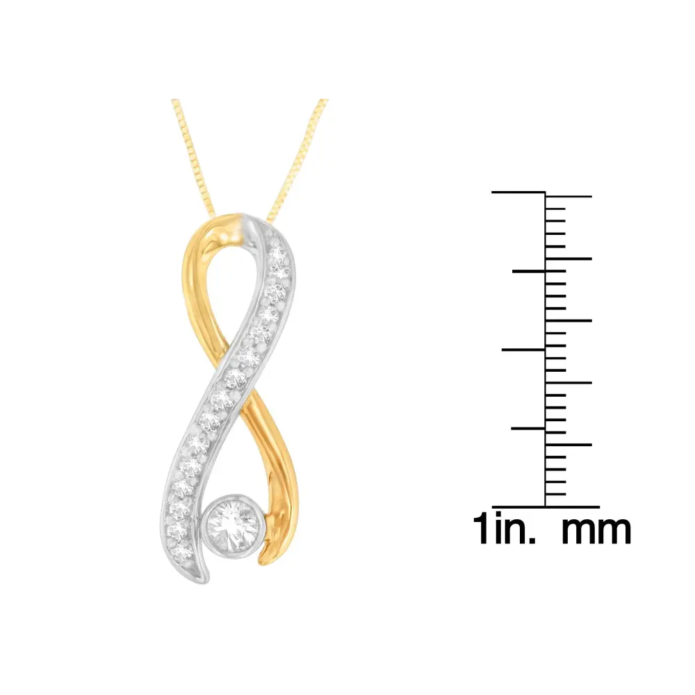 10K Two-Tone Gold 1/5 cttw Diamond Radiant Ribbon Pendant Necklace (H-I, I1-I2) - Bijoux-NYC Direct