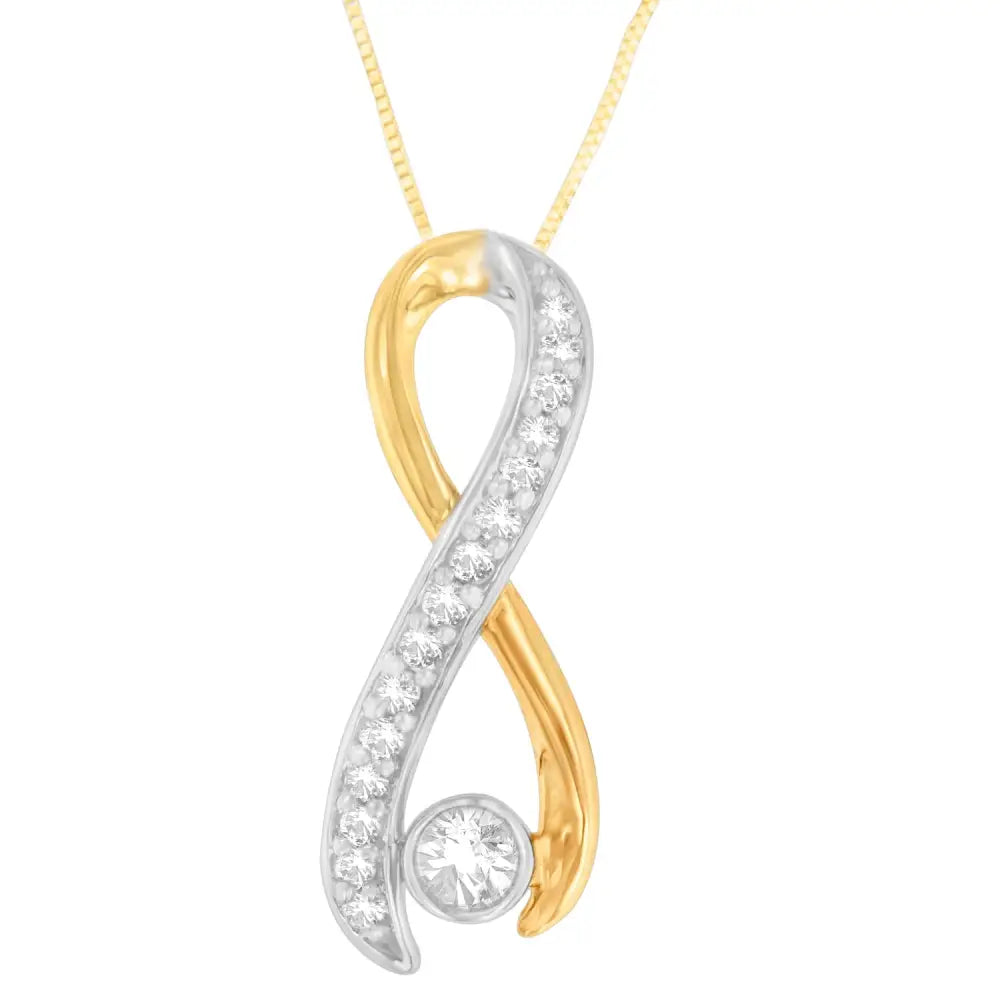 10k two-tone gold 1/5 cttw diamond radiant ribbon spiral necklace bijoux-nyc direct