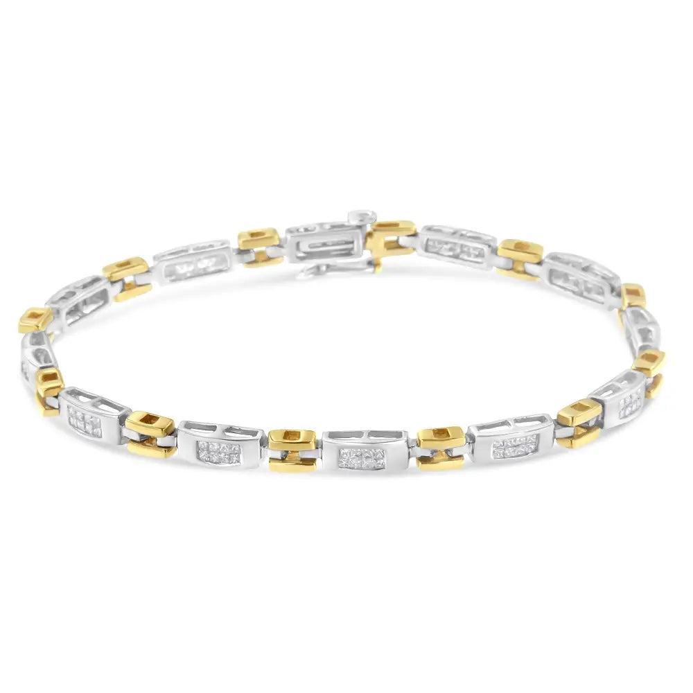 1.00 cttw princess cut diamond two-tone gold geometric link bracelet bijoux-nyc direct