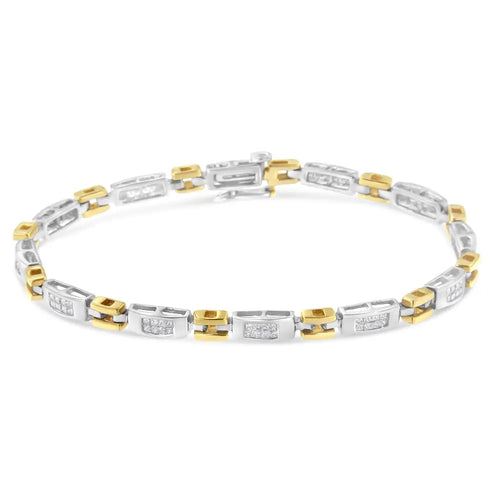 1.00 cttw princess cut diamond two-tone gold geometric link bracelet bijoux-nyc direct
