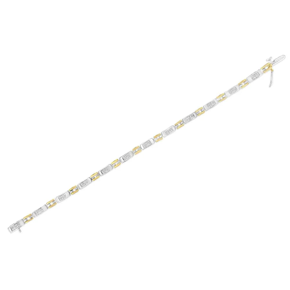 10K Two-Tone Gold Princess Cut Diamond Geo Link Bracelet (1.00 cttw, H-I Color, SI1-SI2 Clarity) - Bijoux-NYC Direct